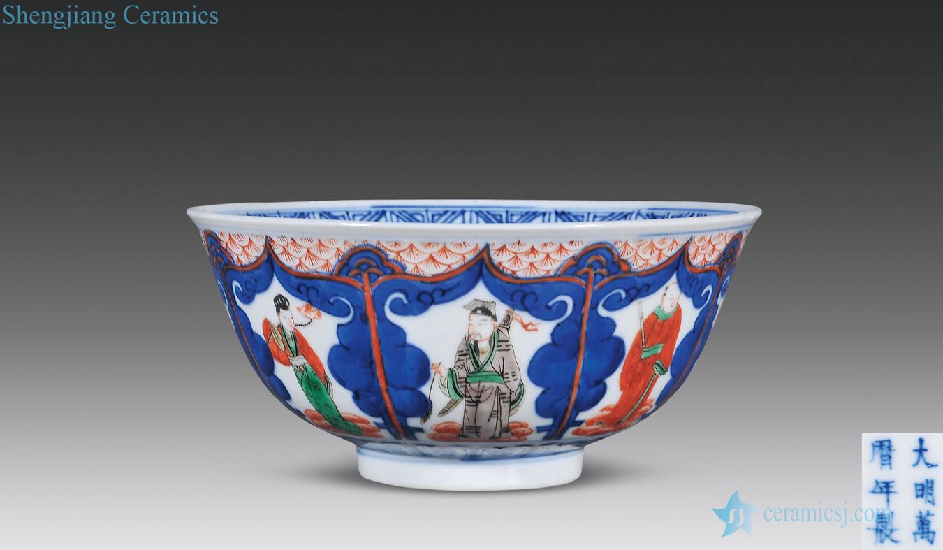In late qing dynasty Blue and white figure large bowl of colorful eight immortals