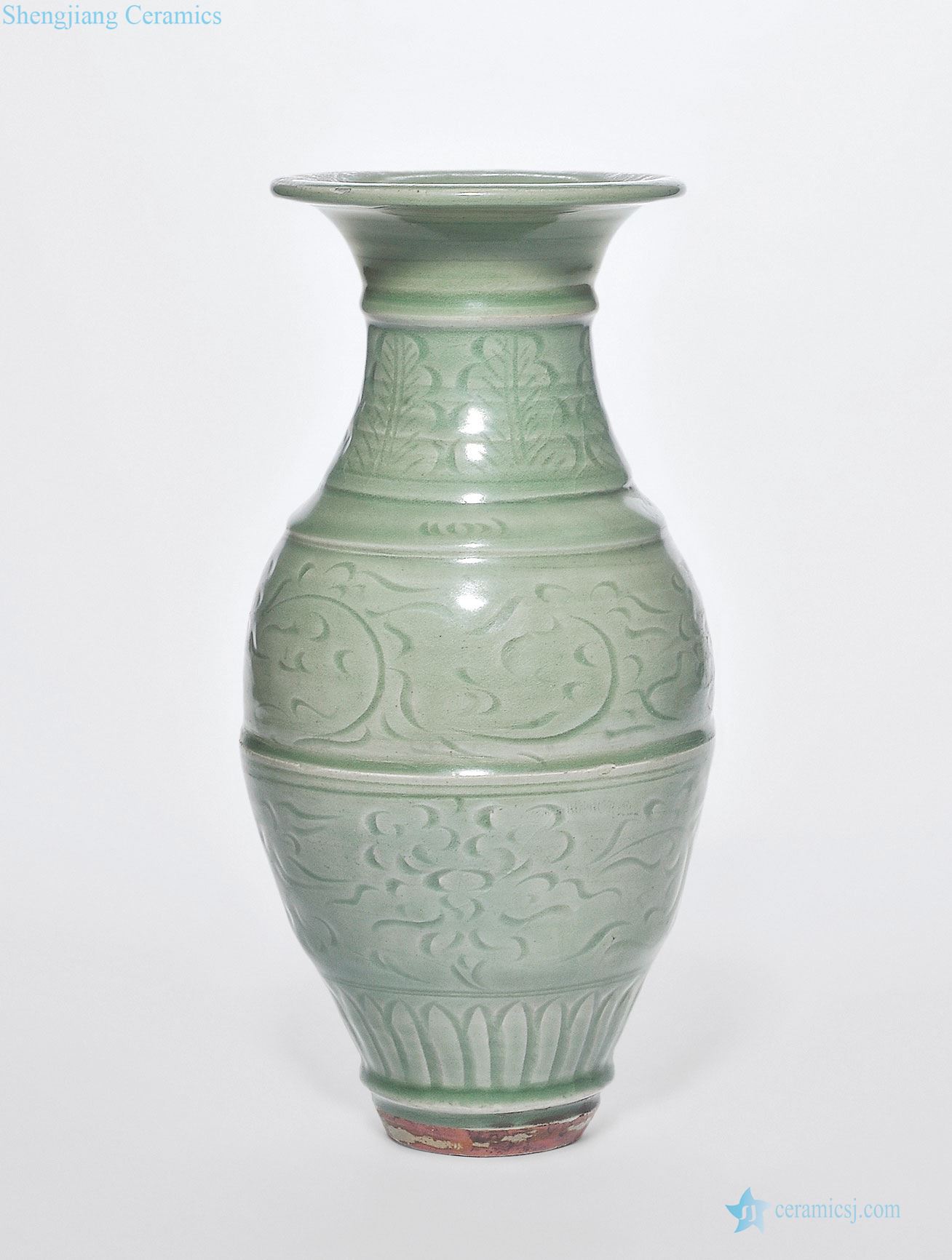 Ming Longquan celadon green glaze dark engraved floral print