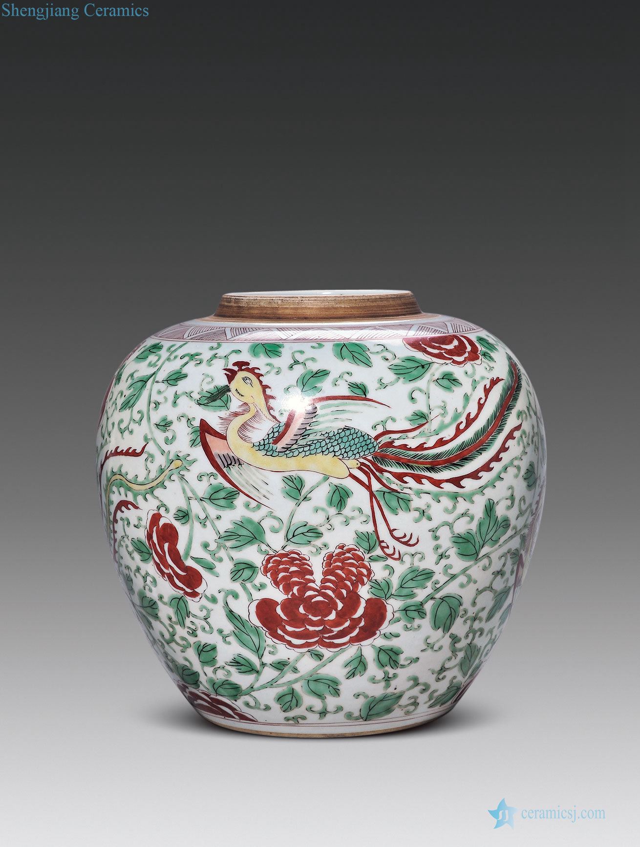 The qing emperor kangxi Colorful floral grain tank