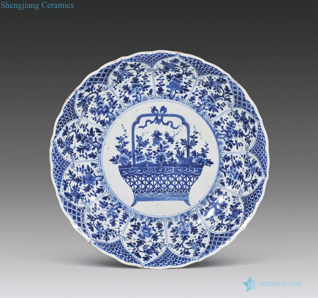 The qing emperor kangxi Blue and white flower basket grain lotus-shaped the broader market