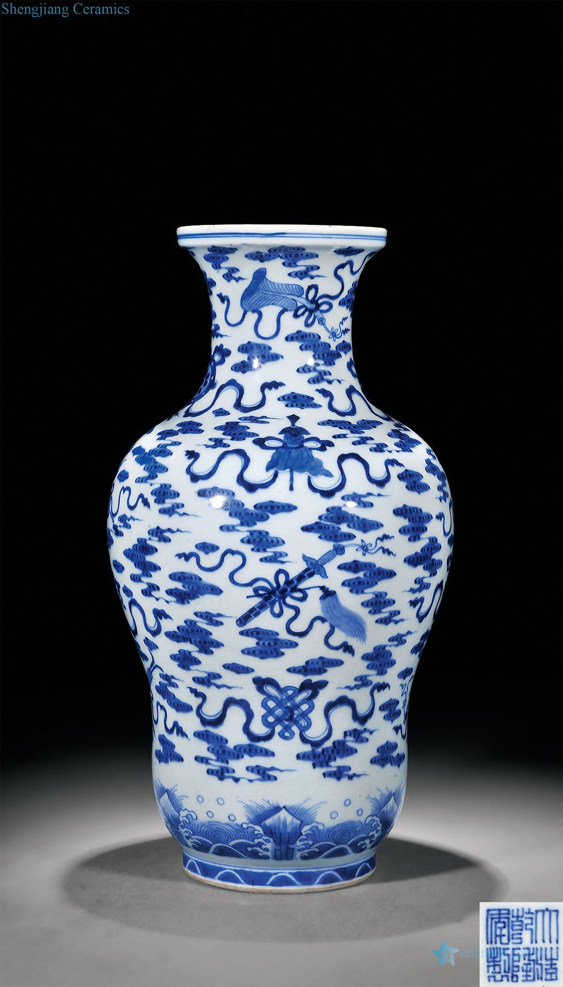 Qing qianlong Blue and dark sweet grain bottle and the eight immortals