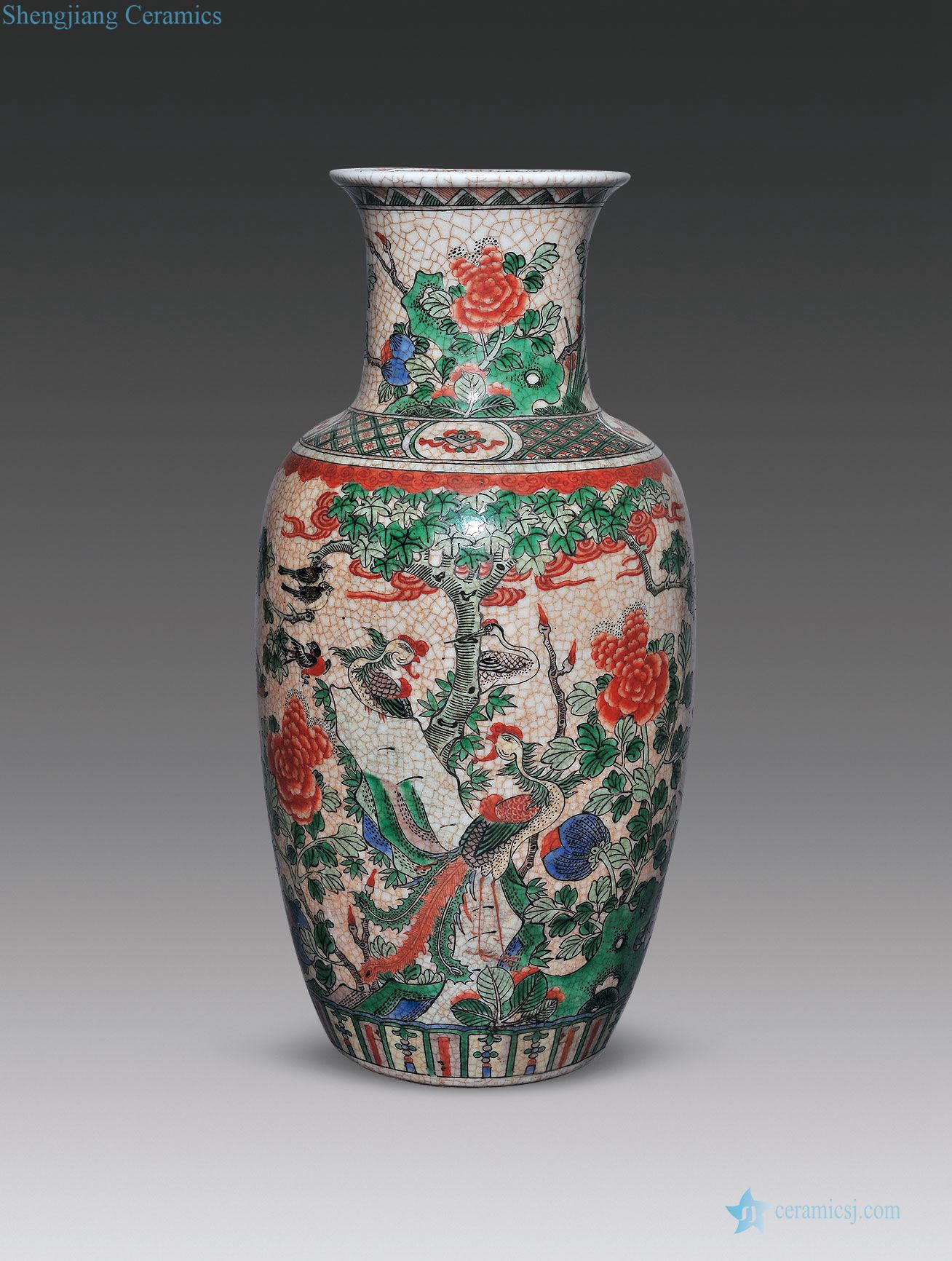 Mid qing Imitation of elder brother figure bottles glaze colorful birds pay homage to the king