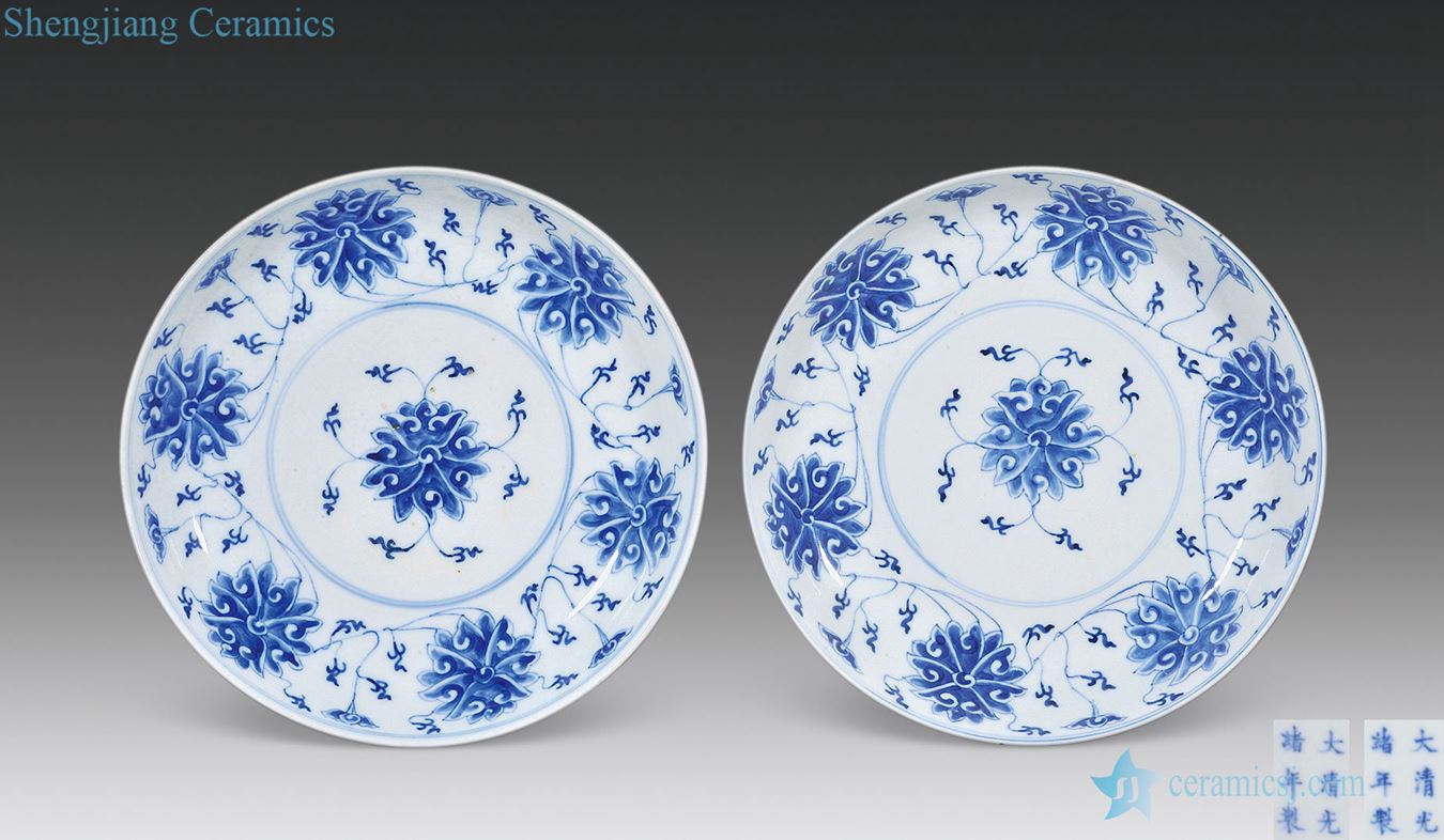 Qing guangxu Blue and white tie up lotus flower grain market (a)