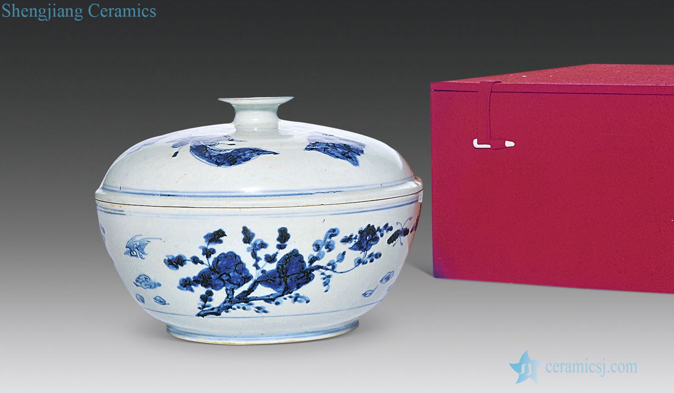 In the late Ming Blue and white flower butterfly tattoo tureen