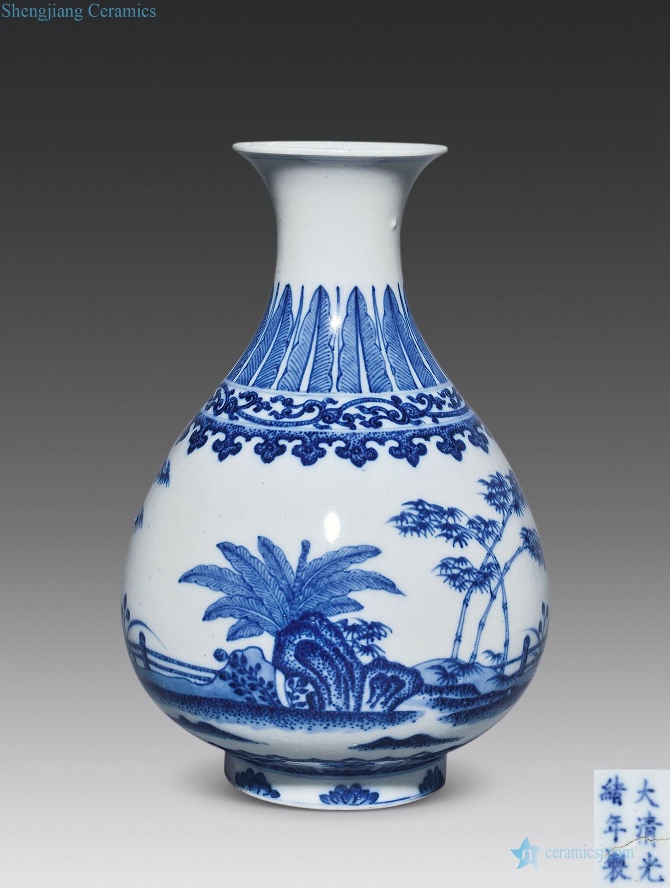 Qing guangxu - blue and white bamboo stone banana figure okho spring bottle of the republic of China