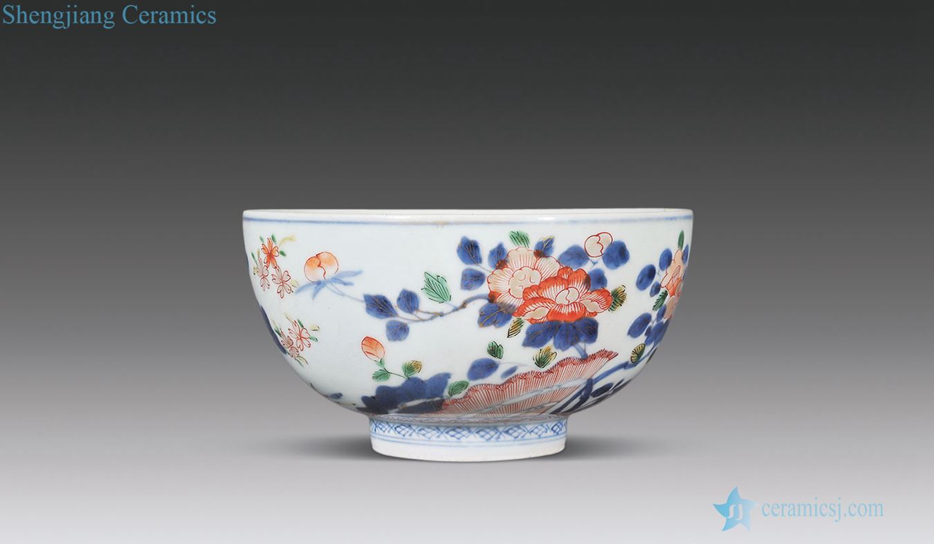 The qing emperor kangxi Blue and white flowers green-splashed bowls