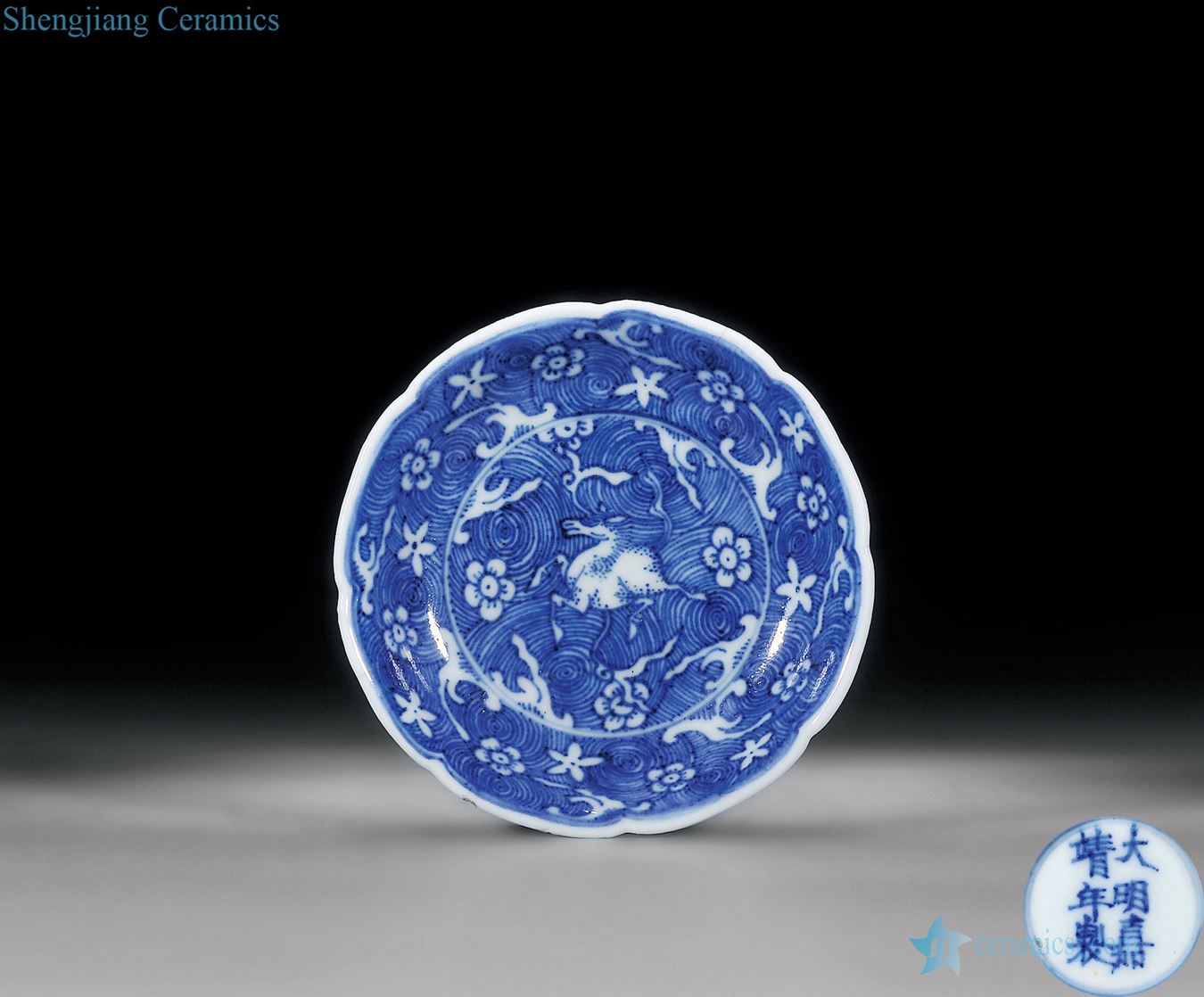 Ming jiajing Blue and white hippocampus figure mouth small flowers