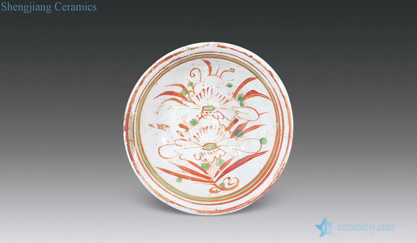 yuan Red, green, the color flower grain small bowl