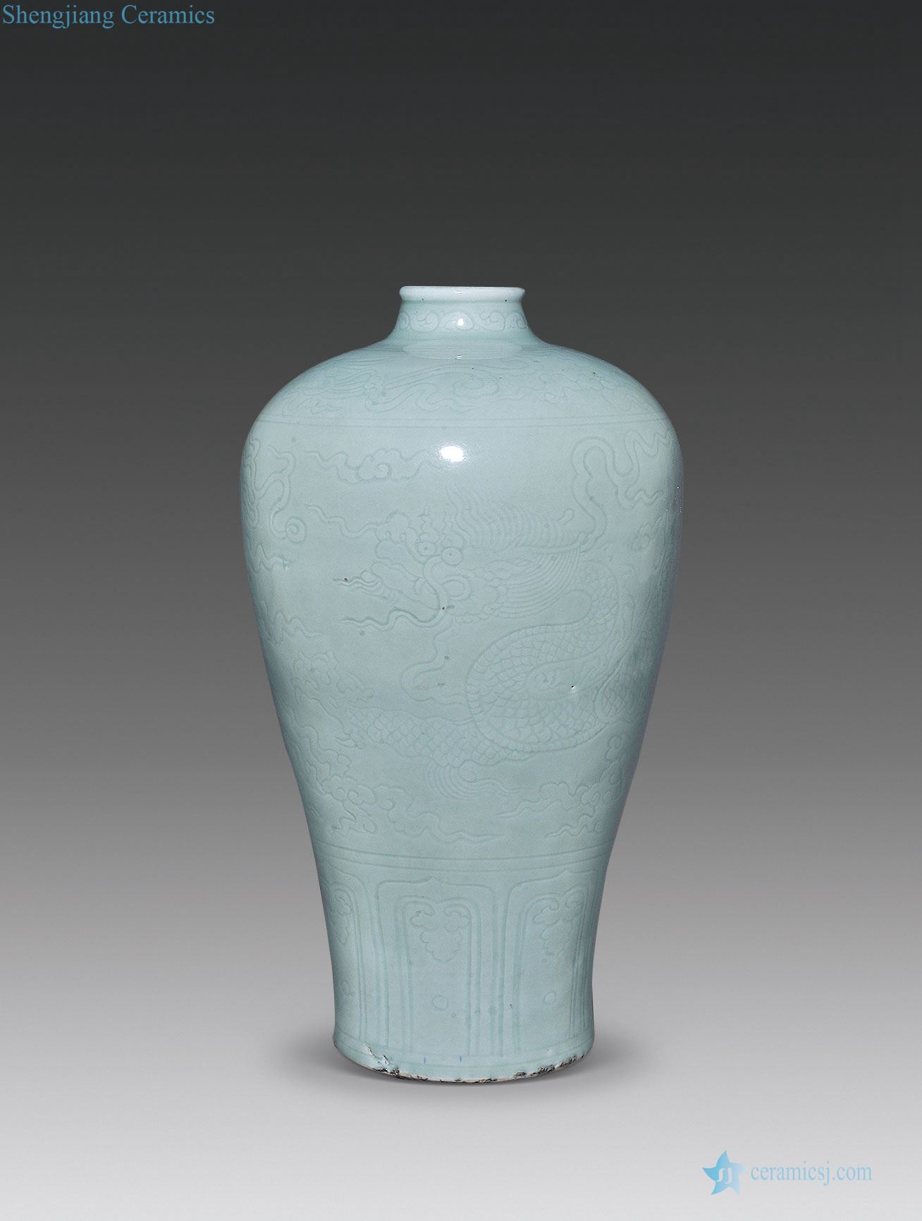 Ming Dark blue glaze carved YunLongWen plum bottle