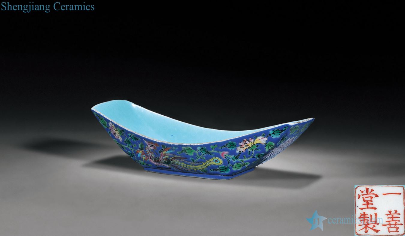 In late qing dynasty Blue powder enamel wear flowers grain tea boat