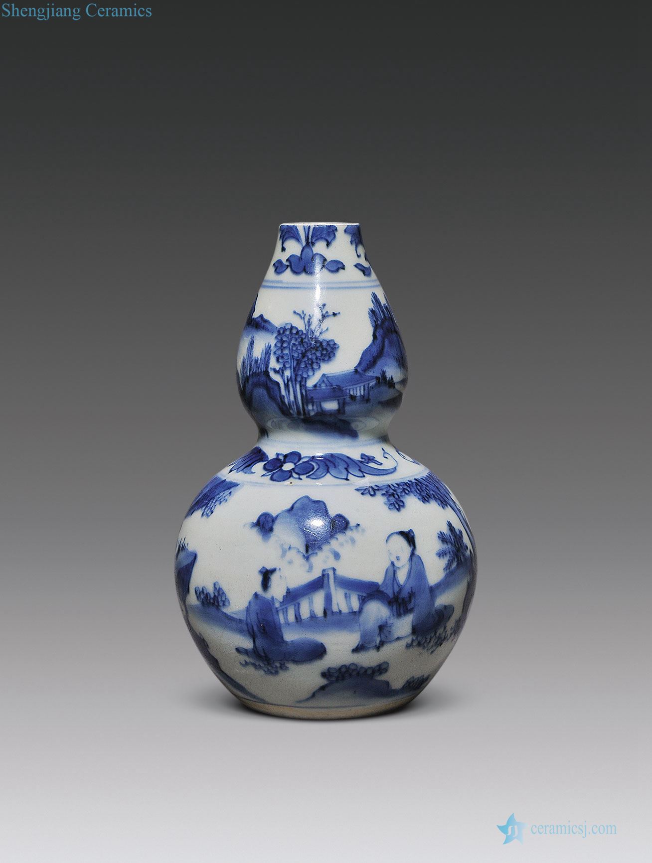 Ming chongzhen Blue and white Gao Shitu gourd bottle