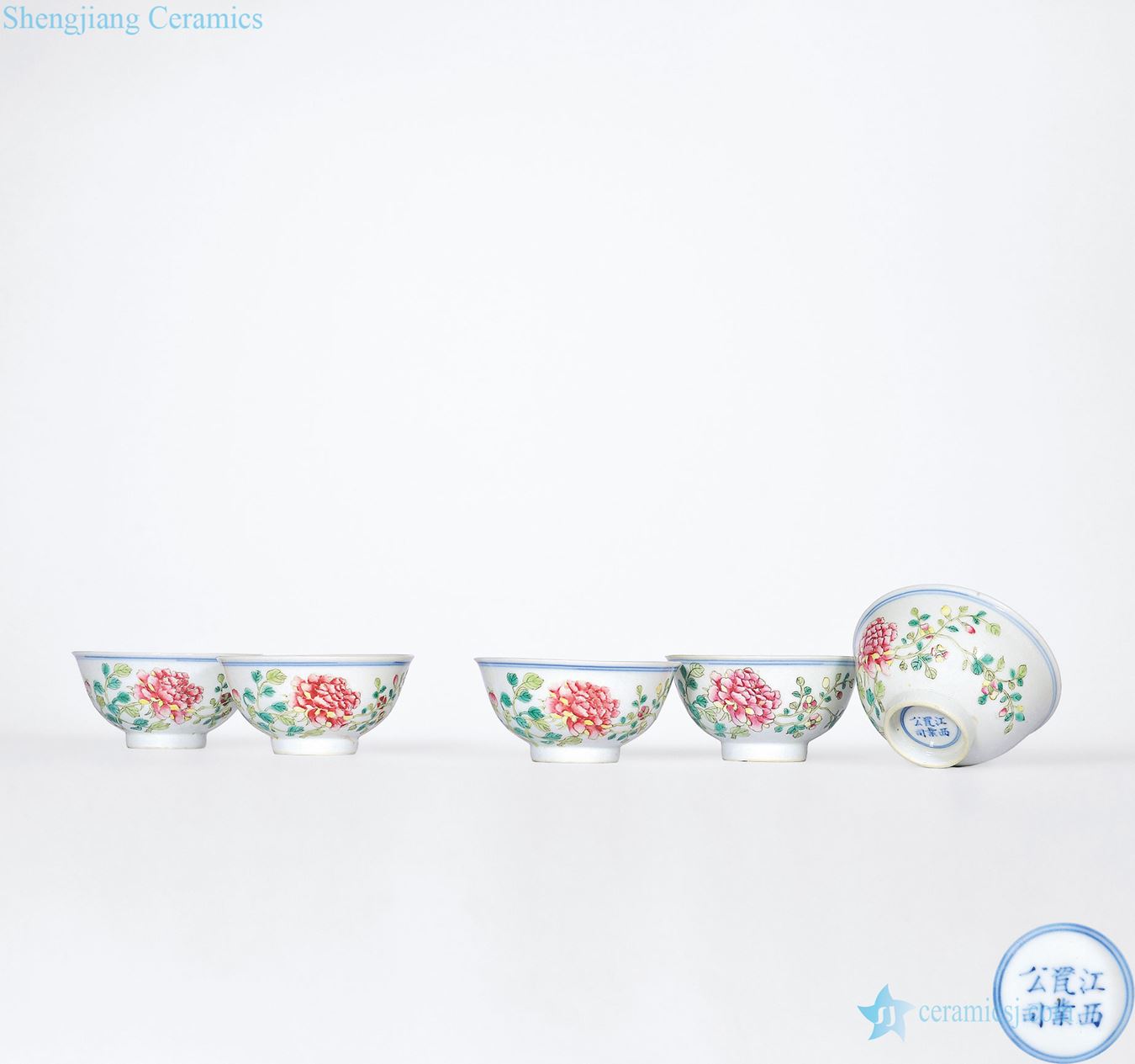 In late qing - pastel peony grains of the republic of China bowl (five)