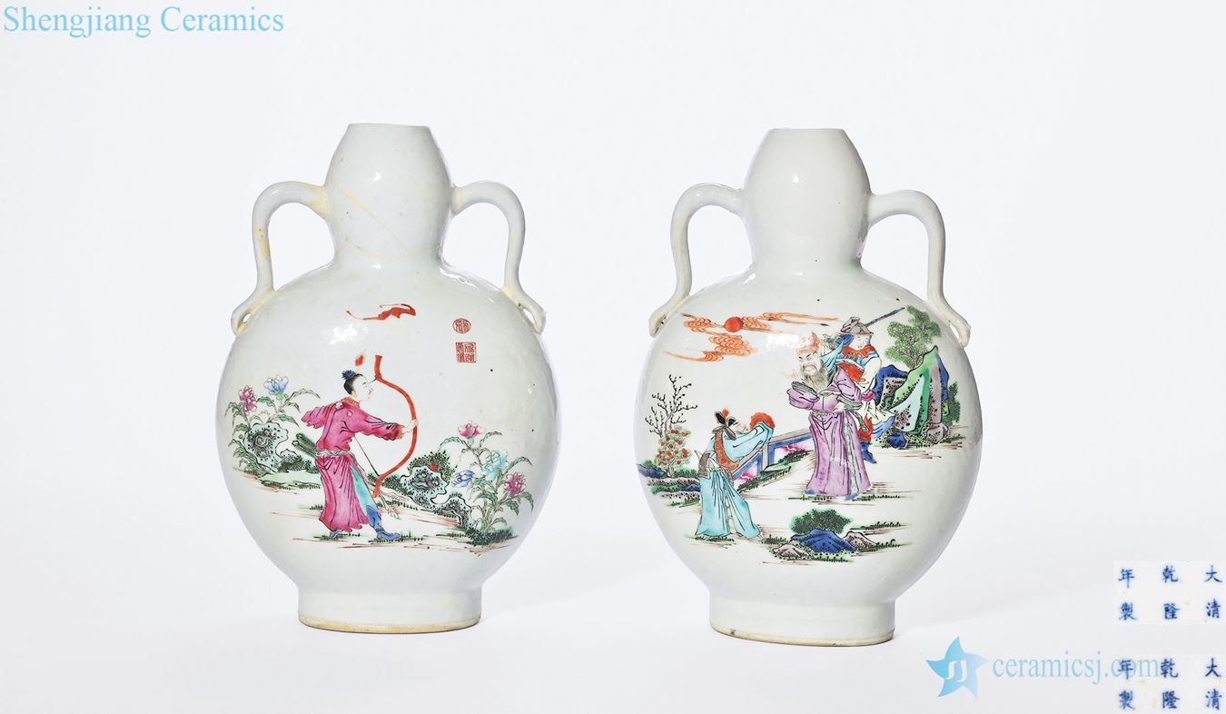 In late qing pastel character lines small bottle on (a)
