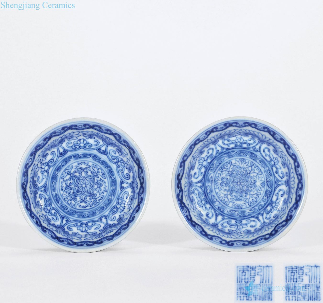 Qing qianlong Blue and white tie up branch flower grain small (a)