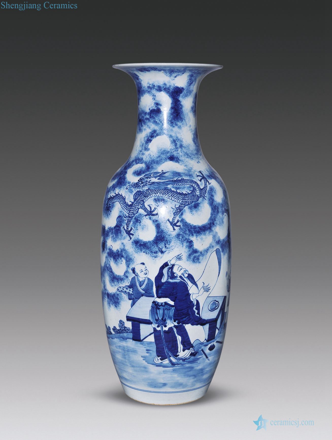 In late qing dynasty Blue and white spirit character lines large bottle