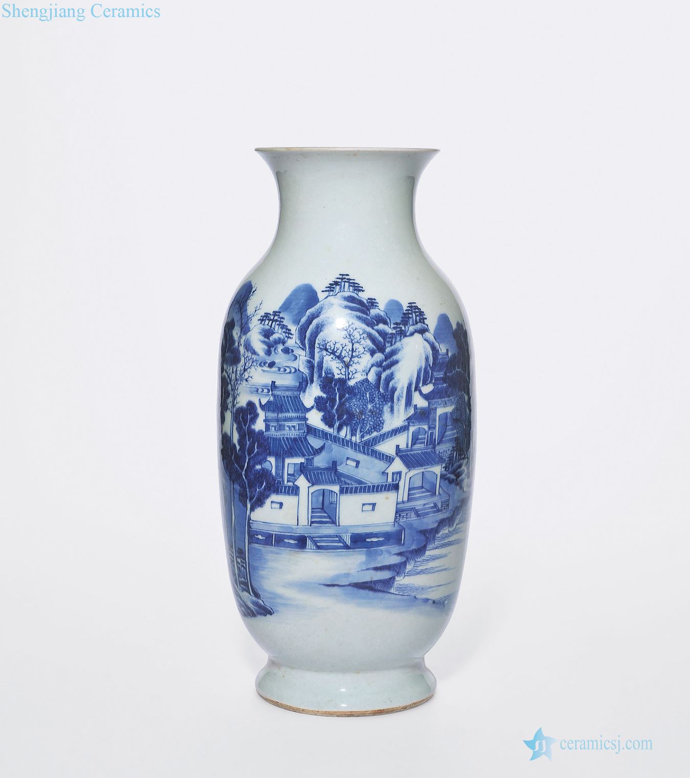 Qing qianlong A castle in the blue and white landscape figure large lantern