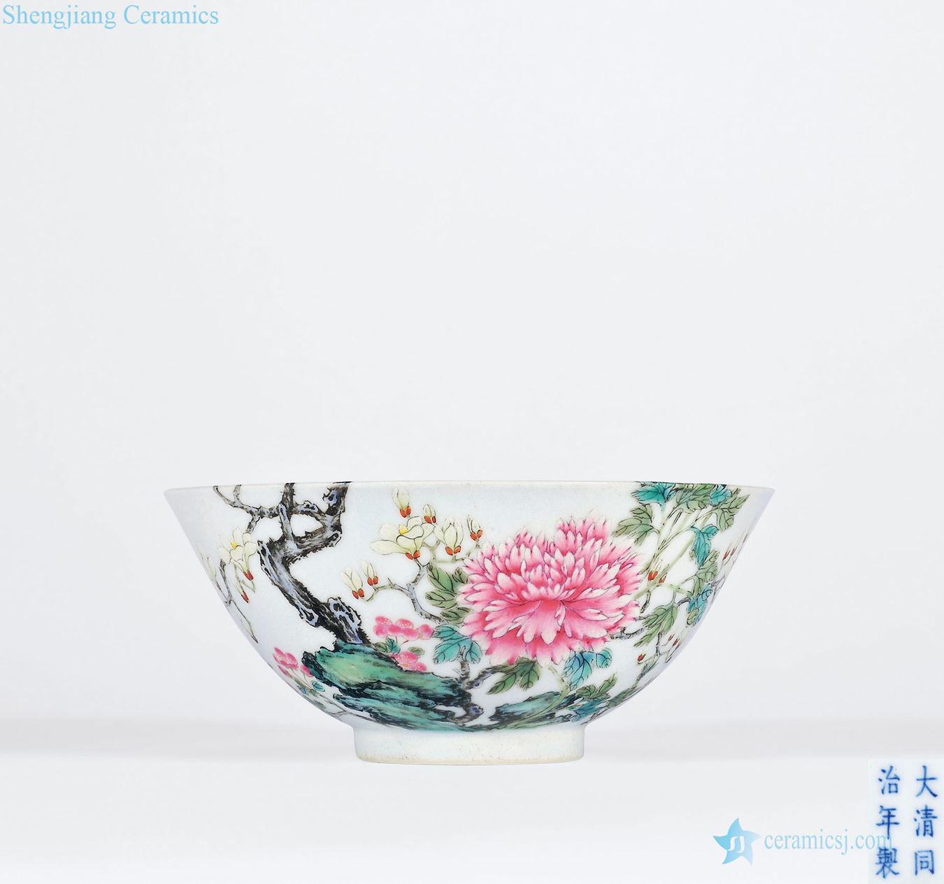 Dajing pastel peony green-splashed bowls