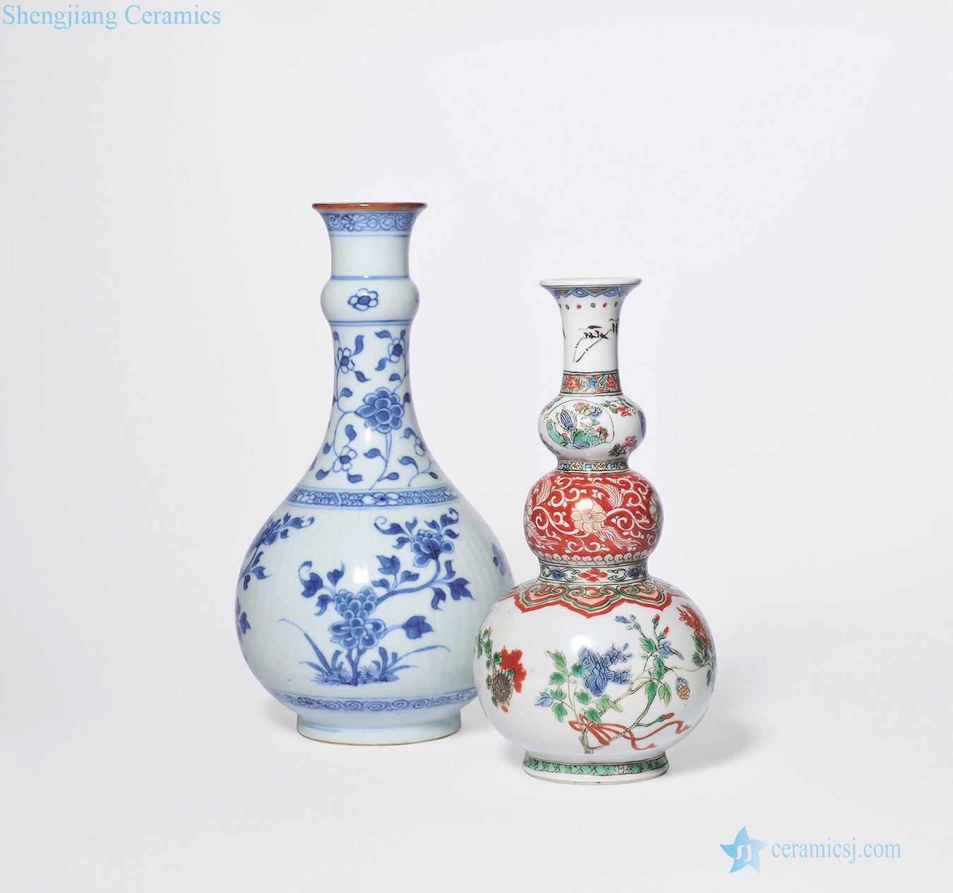 The qing emperor kangxi colorful flower bottle gourd, blue and white flowers lines bottles of each one