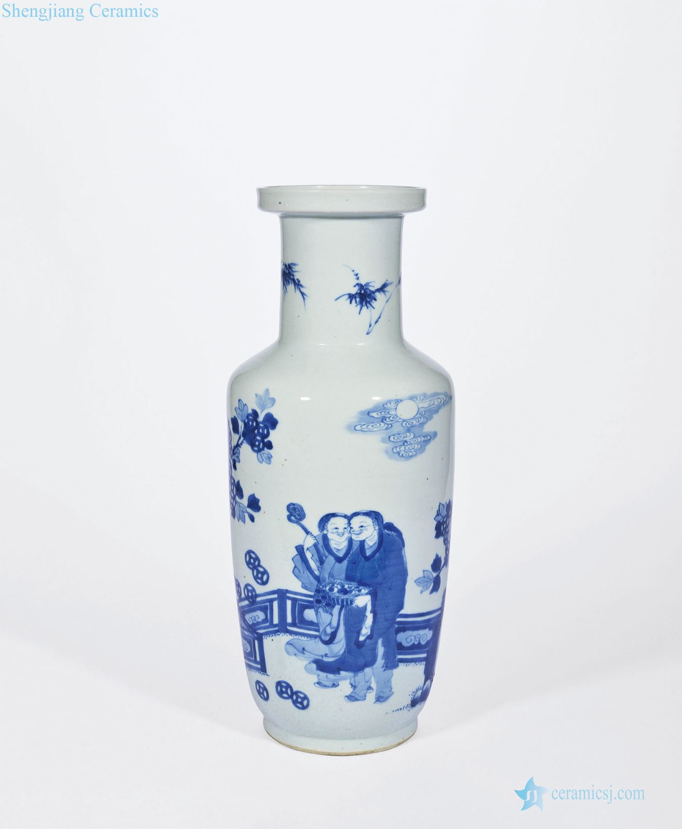 Qing yongzheng blue and white and two fairy figure who bottle cash cow