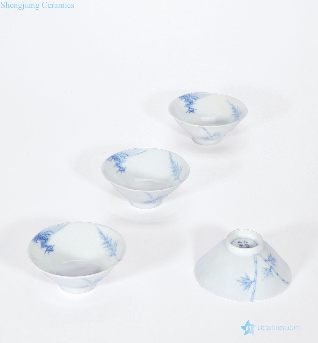 The qing emperor kangxi Blue and white wall chicken bamboo grain hat to light (a set of four)