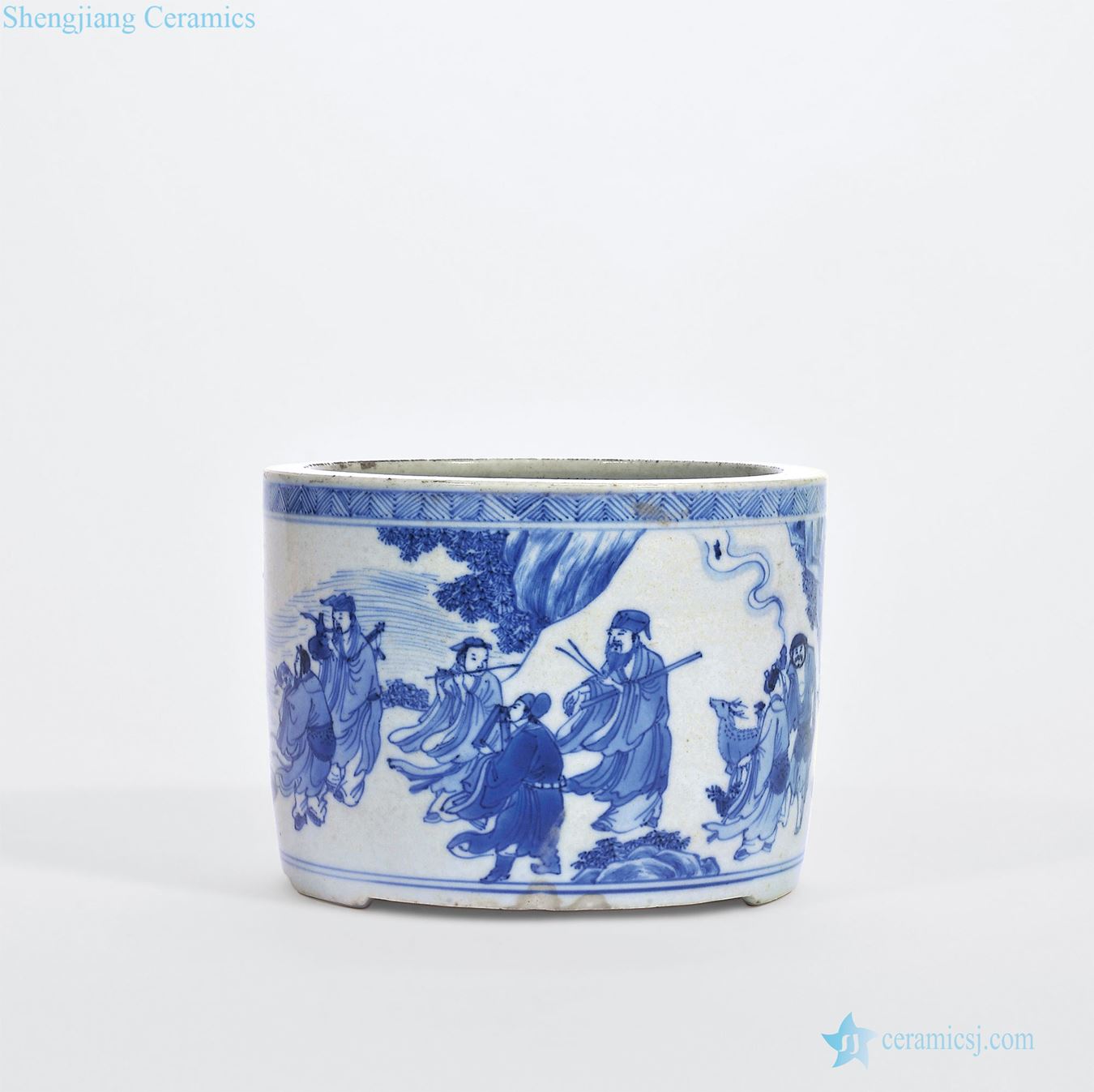 The qing emperor kangxi in the early Blue and white the eight immortals celebrates the life of furnace with three legs