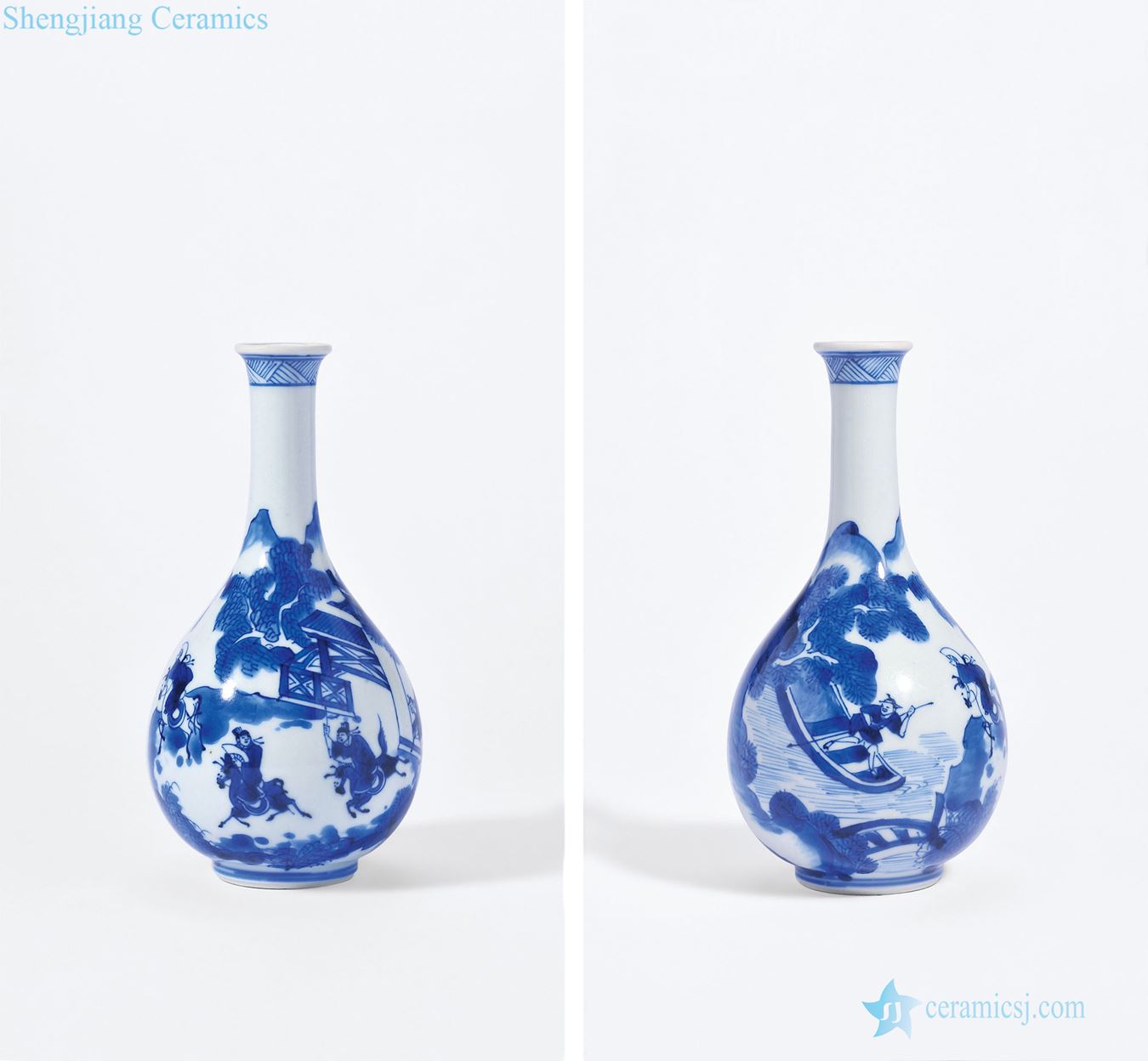 The qing emperor kangxi Blue and white landscape character lines small gall bladder