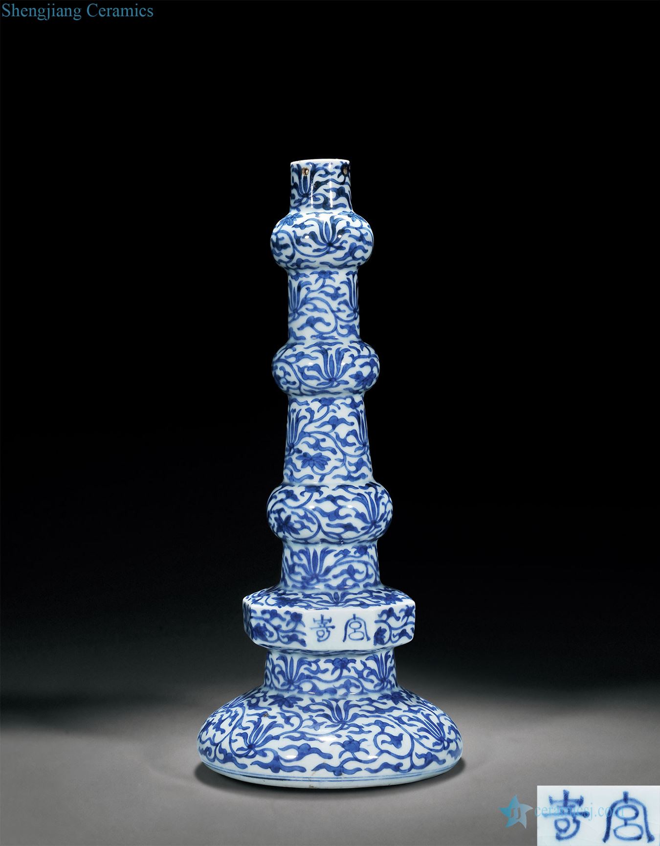 Ming jiajing Blue and white lotus flower peach lines tower Taoism phenomena