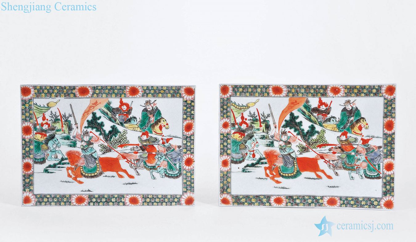 In late qing dynasty Colorful zhao zilong solo does save the main characters of the romance of The Three Kingdoms story figure porcelain plate (a)