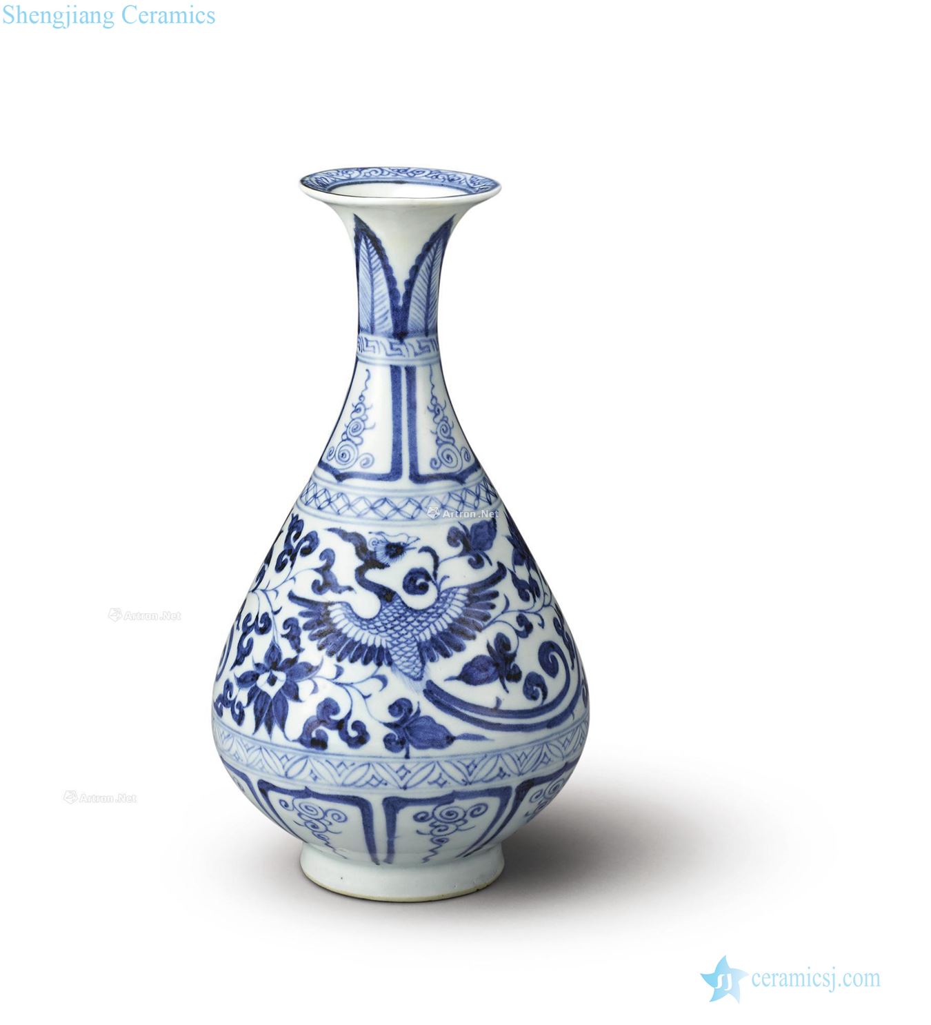 yuan In blue and white double phoenix okho spring bottle