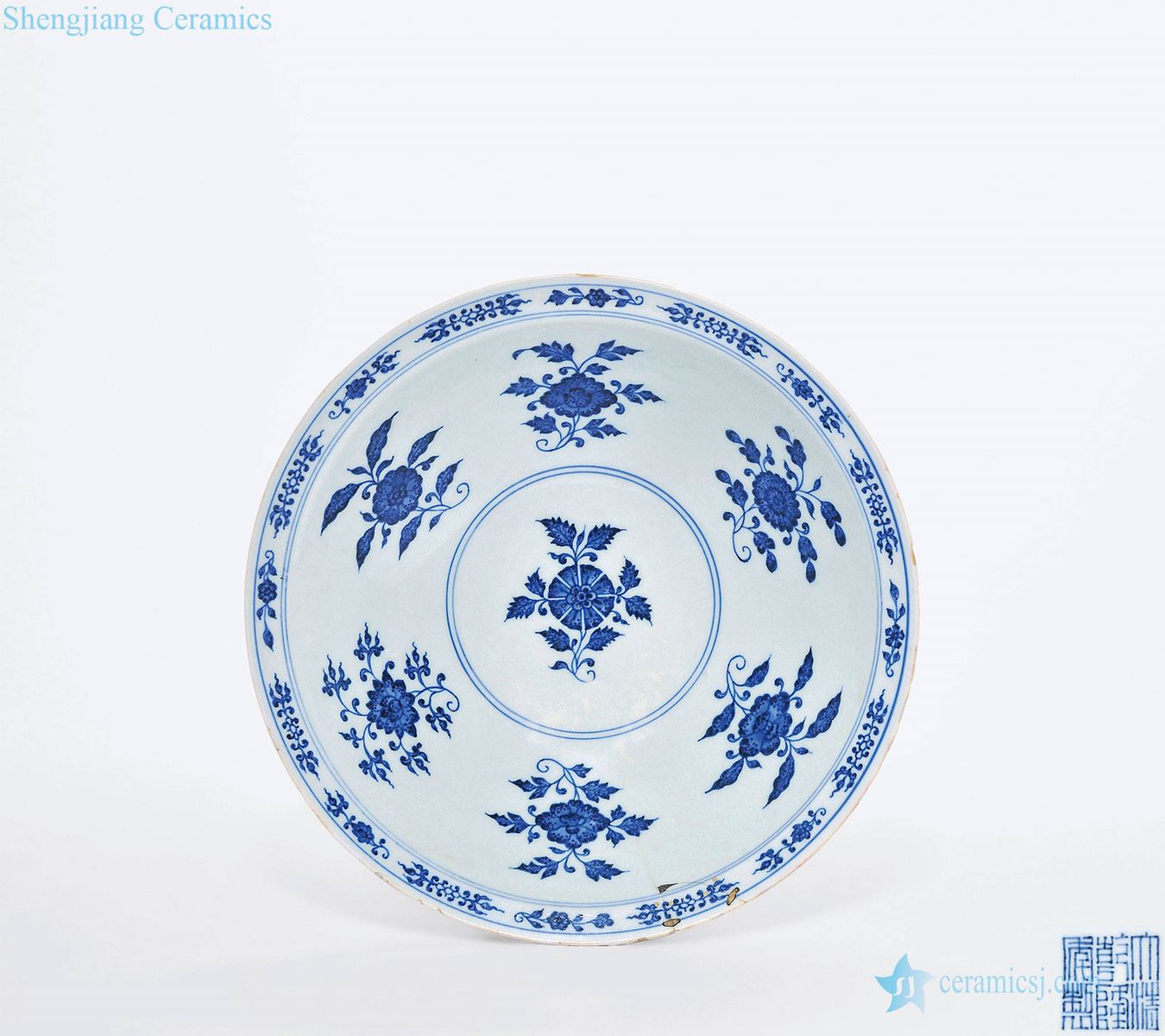 Qing qianlong Blue and white ruffled branch flowers grain hat to bowl
