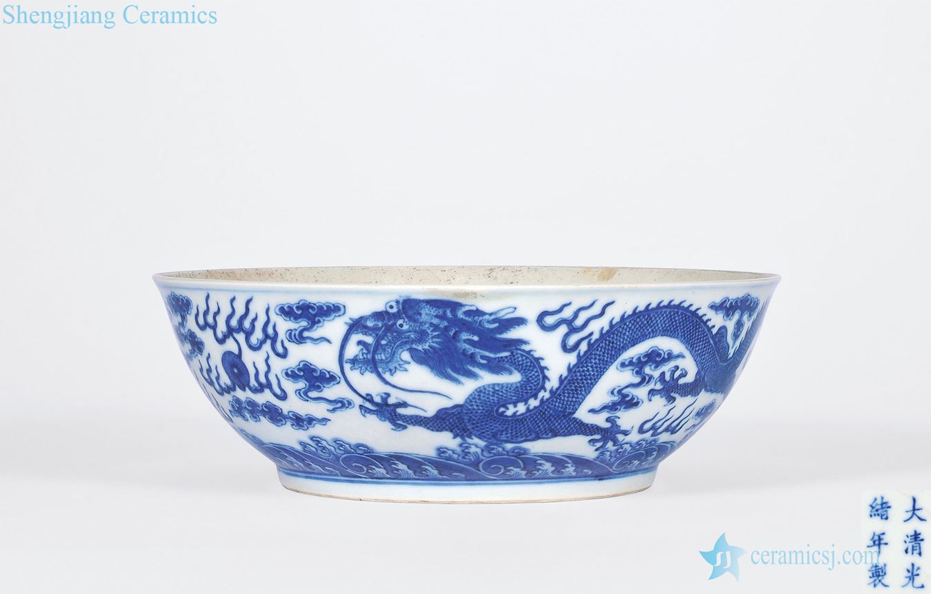 Qing guangxu Blue and white YunLongWen big bowl