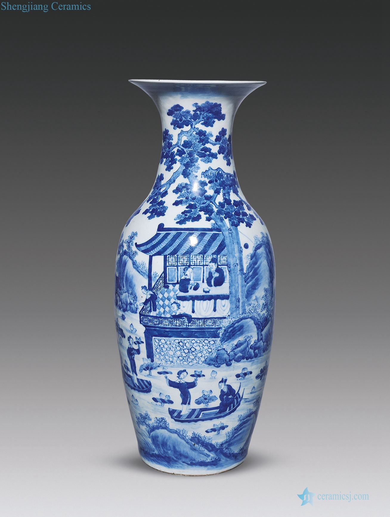 In late qing dynasty Blue and white lotus figure big bottles