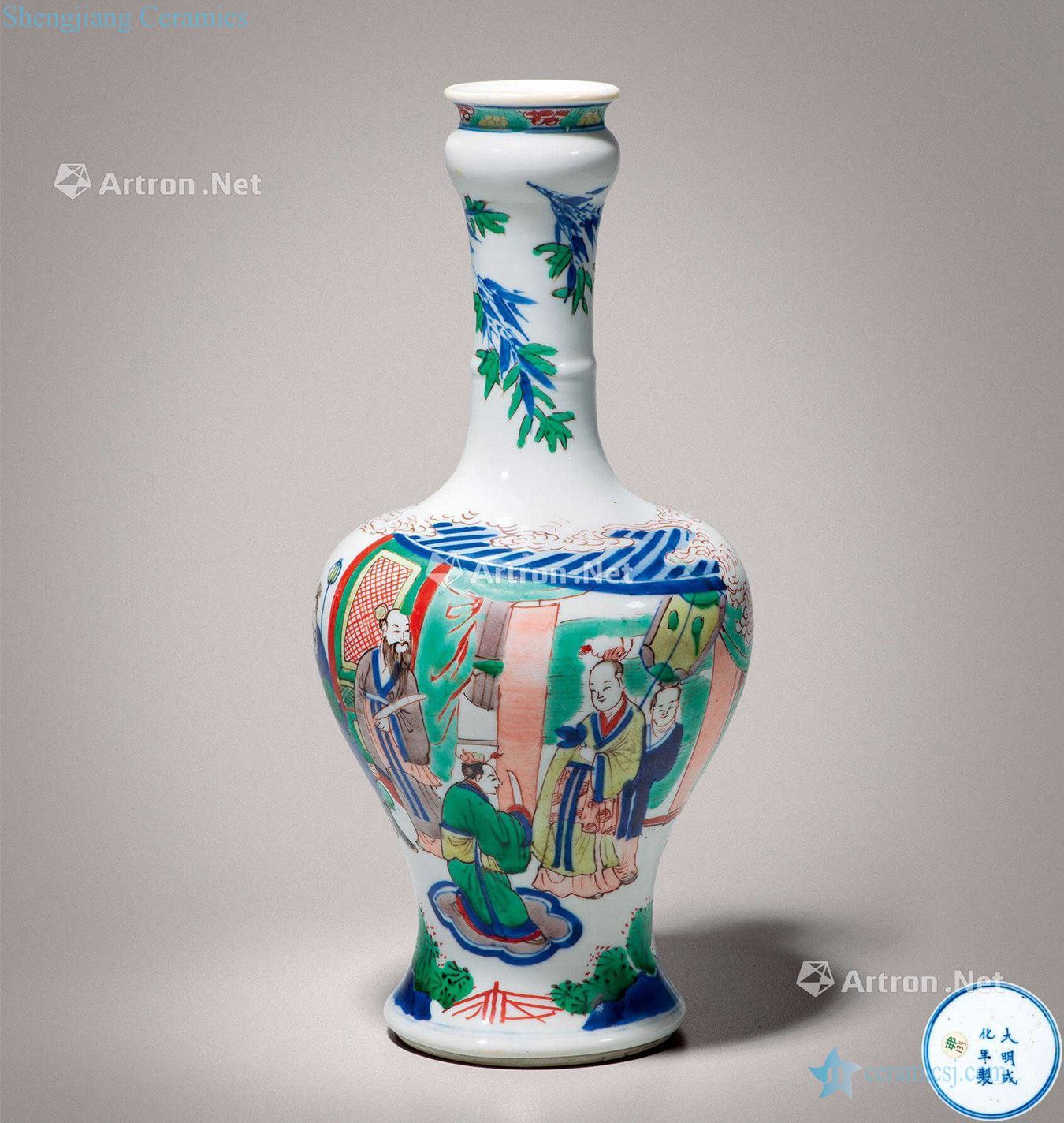The qing emperor kangxi Blue and white color tung leaves brother figure bottles of garlic