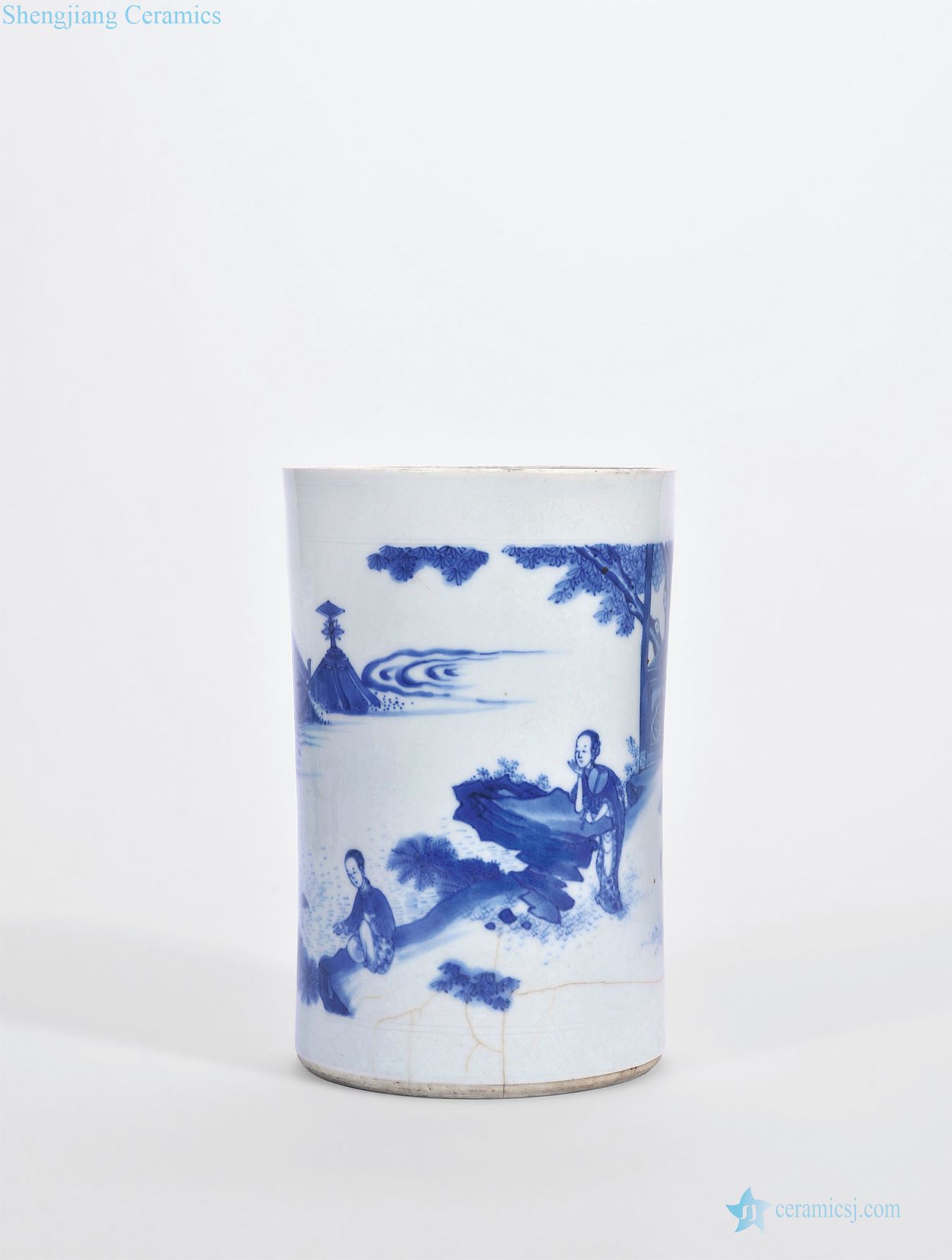 Blue and white "leaf sends lovesickness" Ming chongzhen had pen container