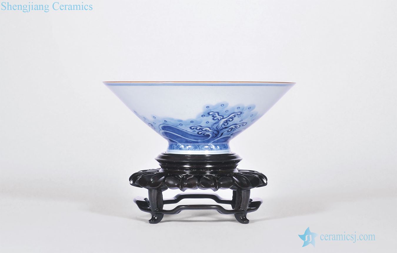Qing qianlong blue-and-white stimulation "a gift to your" fish algae grain hat to bowl