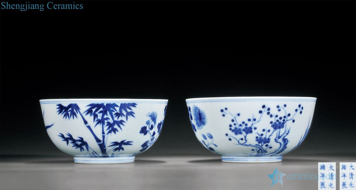 Qing guangxu Blue and white inside outside YunLongWen chrysanthemum patterns sijunzi figure bowl (a)