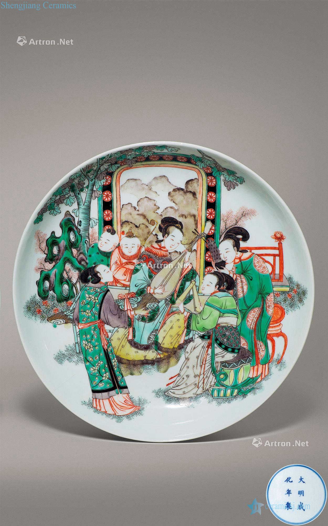 Early qing figure plate colorful traditional Chinese baby play