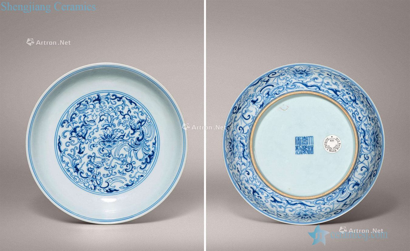 Qing jiaqing light blue and white real talent chicken wear pattern plate around it