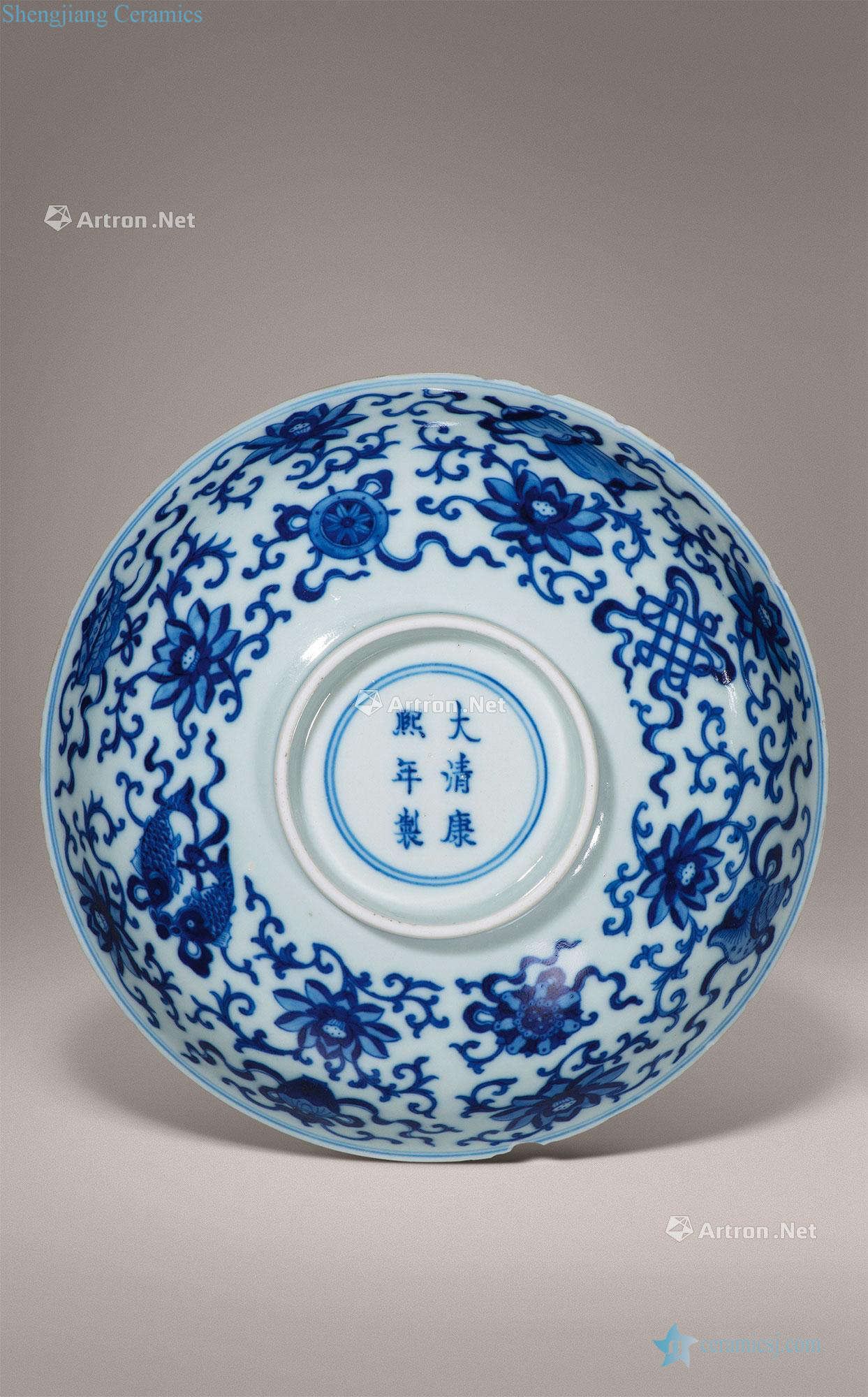 The qing emperor kangxi Green Hualien eight auspicious grain shallow bowl