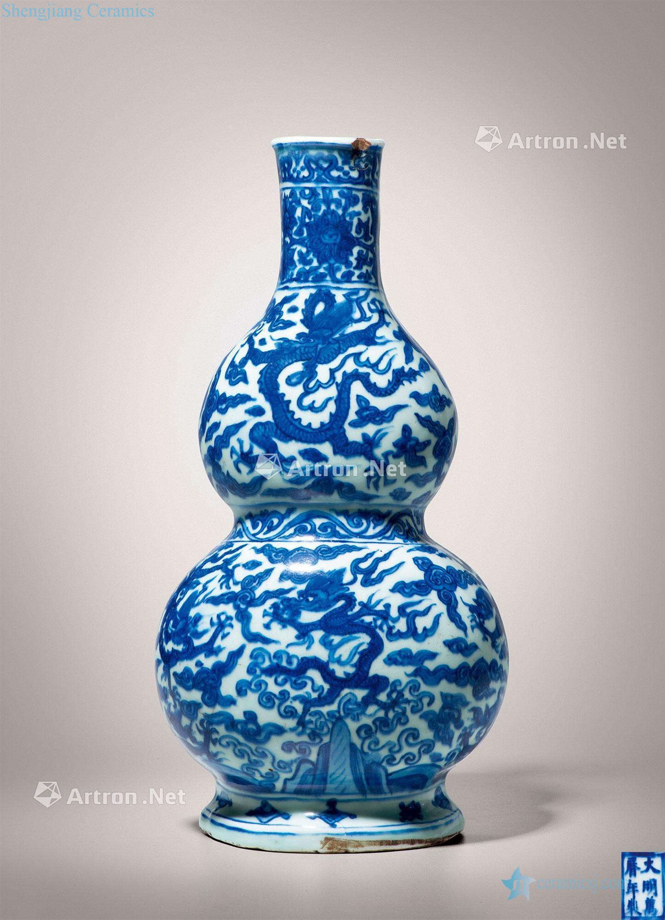 Ming wanli Blue and white hill sea YunLongWen gourd bottle type wall