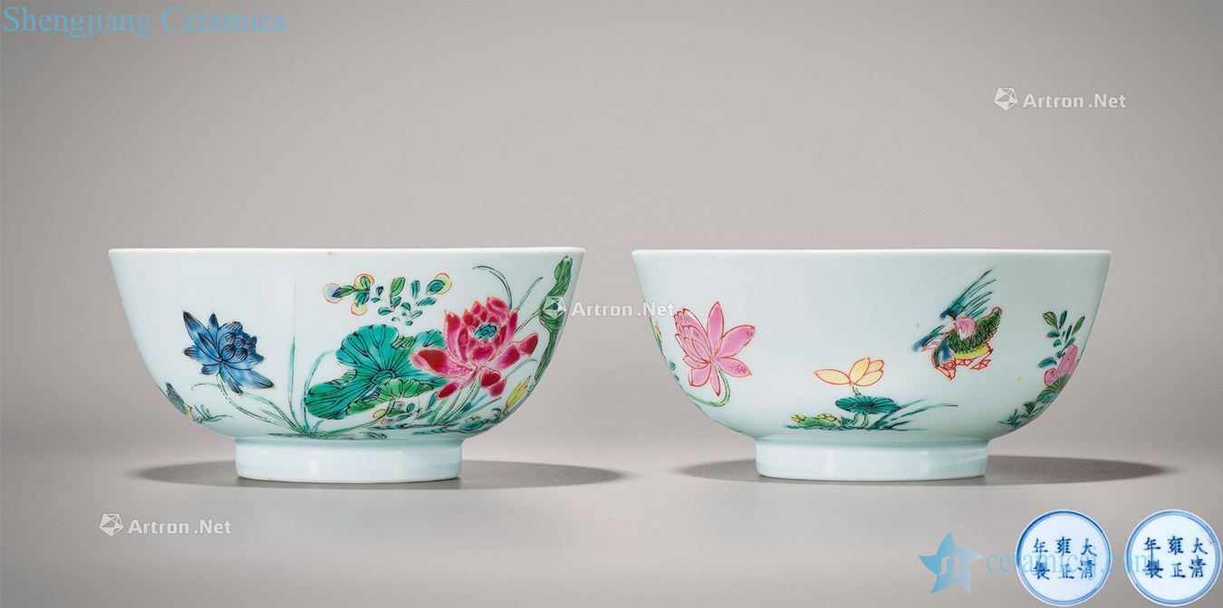 Qing yongzheng pastel painting of flowers and grain bowl lotus pond (a)