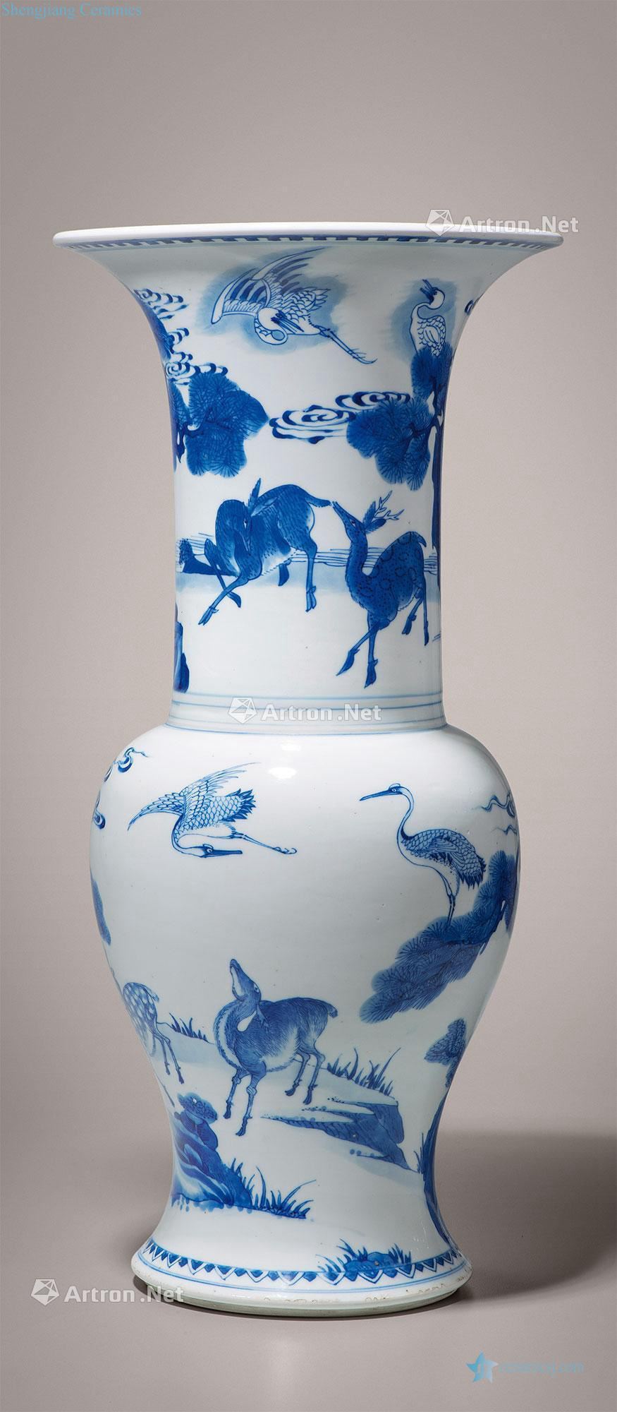The qing emperor kangxi Blue and white LuHe with spring grain PND tail-on statue