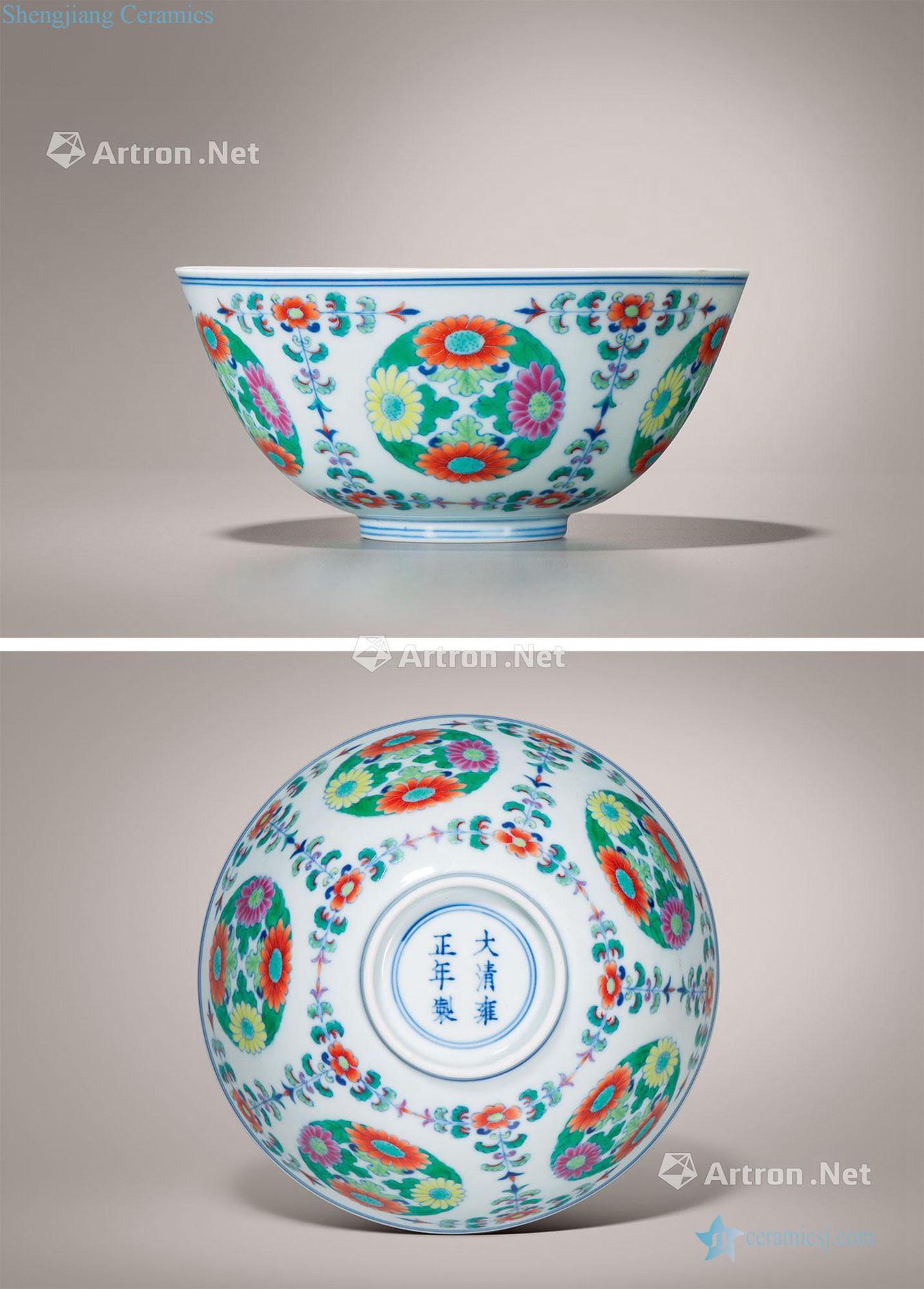 Qing yongzheng dou CaiTuan chrysanthemum green-splashed bowls