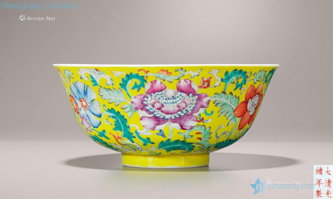 Qing guangxu To the yellow color the spend five bats palace bowl