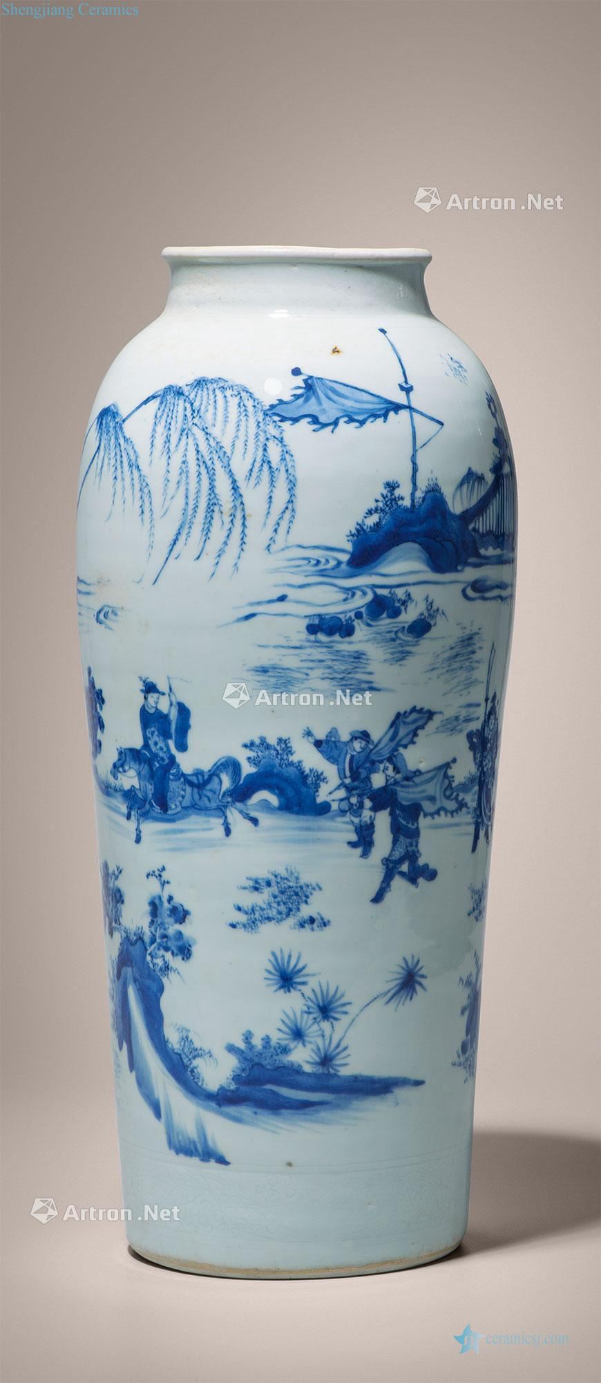 Ming chongzhen Stories of blue and white knife horse figure bottles