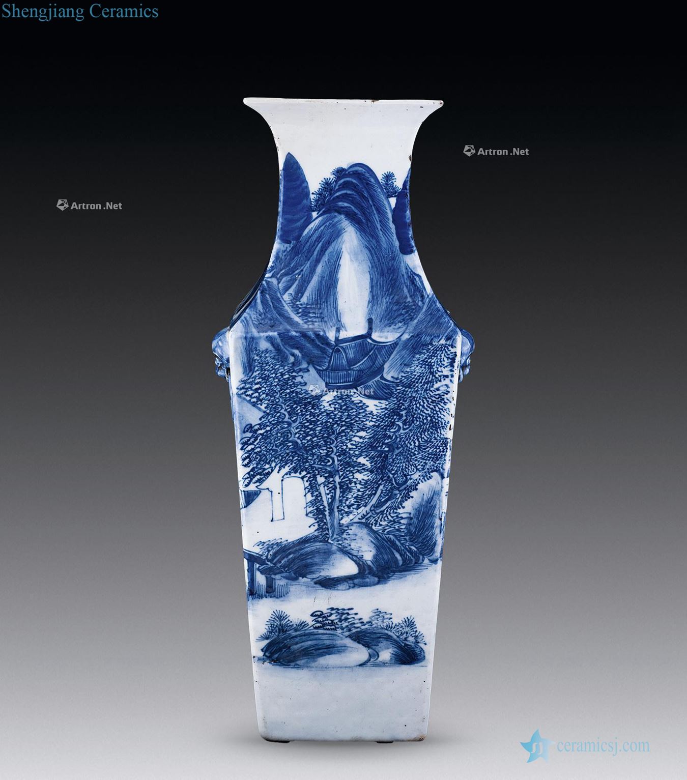 Qing daoguang Blue and white landscape character bottles