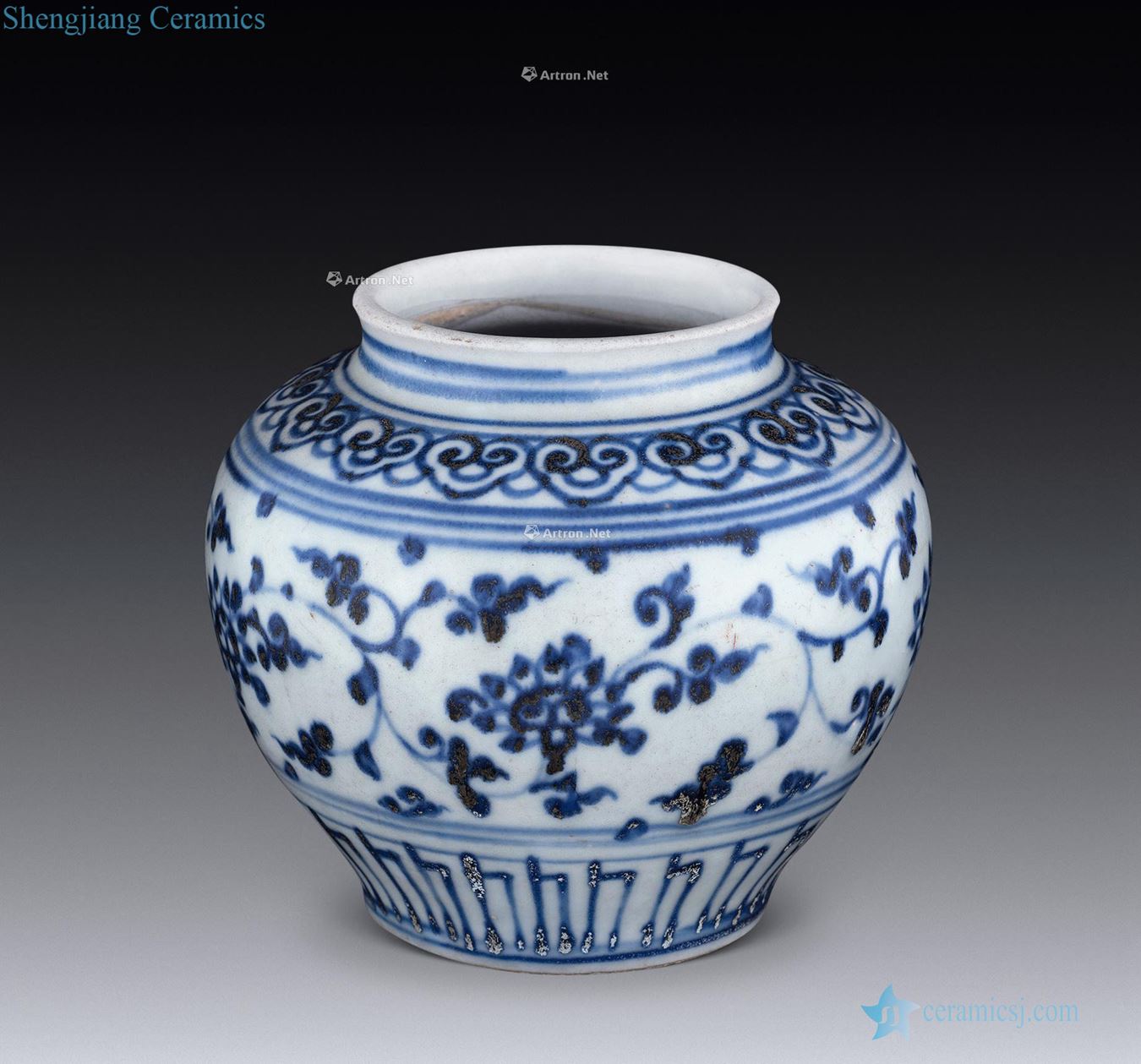 Ming dynasty Blue and white lotus flower grain tank