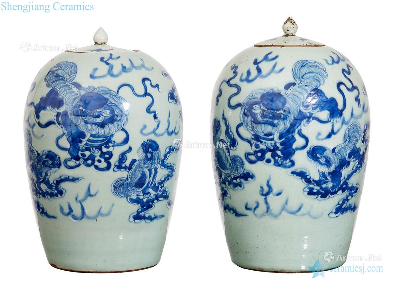 A LARGE PAIR OF CHINESE JARS AND COVERS, the QING DYNASTY