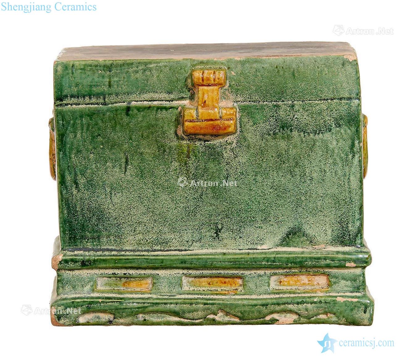 A CHINESE GREEN - GLAZED POTTERY MODEL OF A TREASURE CHEST, MING DYNASTY (1368-1644),