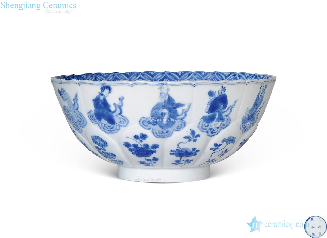 The qing emperor kangxi Blue and white the eight immortals green-splashed bowls